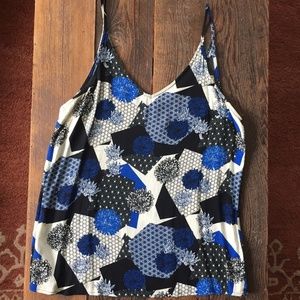 Silky blue black and white printed cami